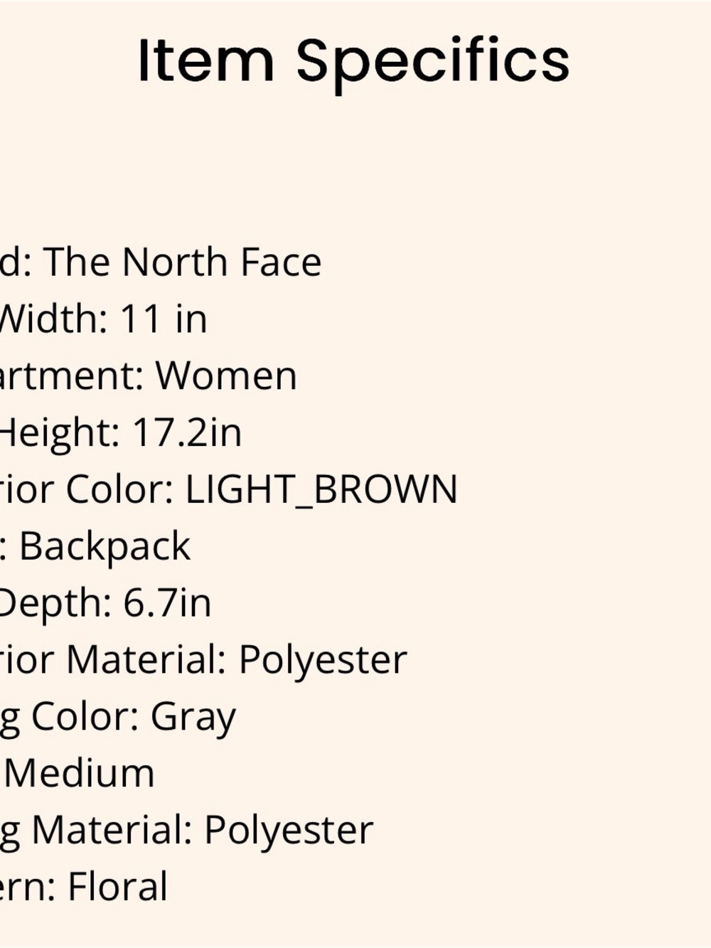 The North Face Floral Tan Jester Backpack with Leaves Butterfly - Picture 8 of 8